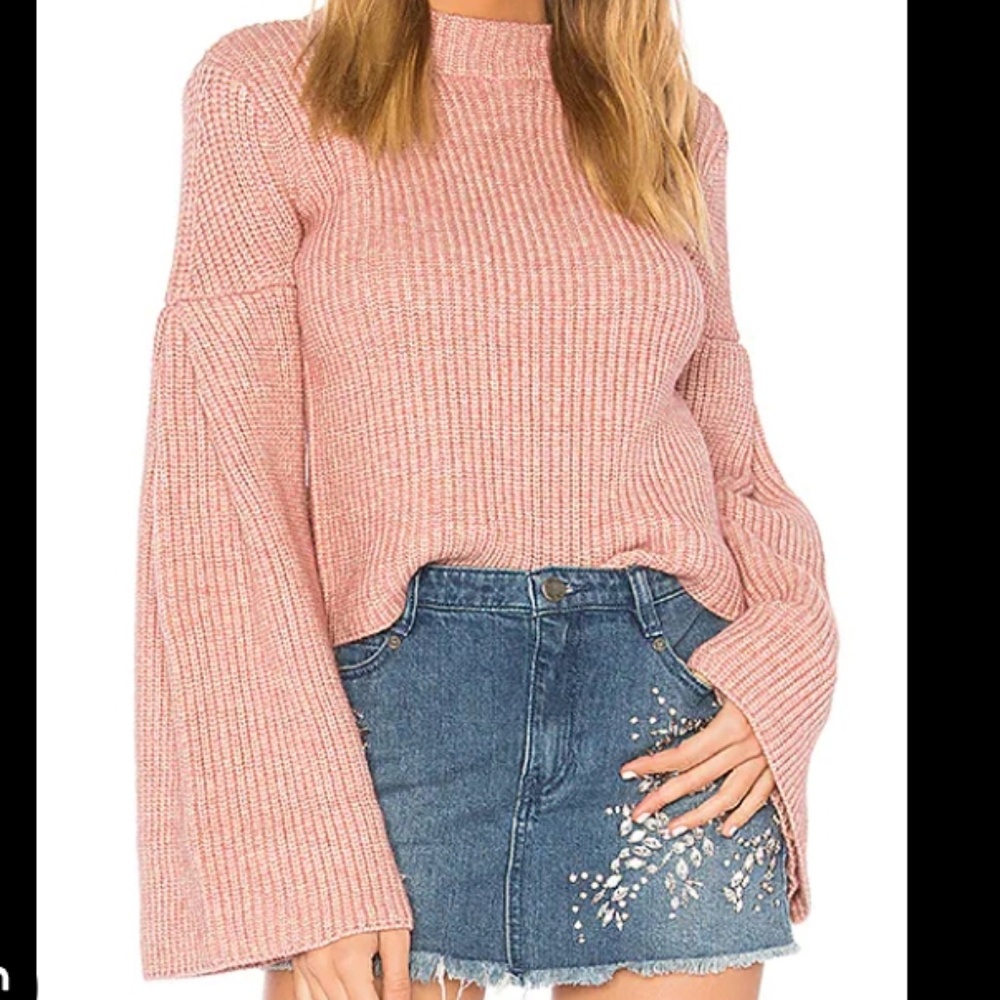 Endless Rose Ribbed Bell Sleeve Sweater Pink Cropped Mock Neck Size XS NWOT